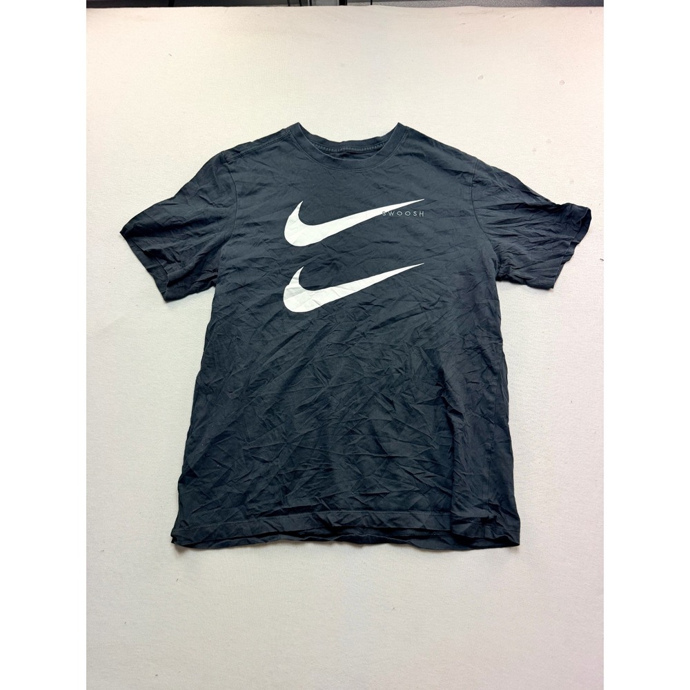 Nike T-Shirt Mens Large Black Excellent Double Swoosh Graphic Tee Short Sleeve
